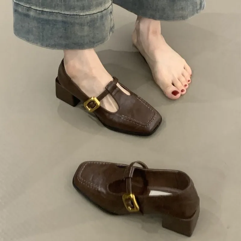 Women'S Shoes - Kadın Kare Burunlu, T-Şeritli, Mary Jane